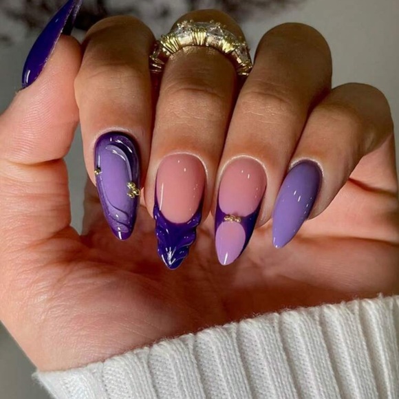 24Pcs Long Almond 3d Gelnails Makes White French Tip Press On Nails Medium - Picture 2 of 4